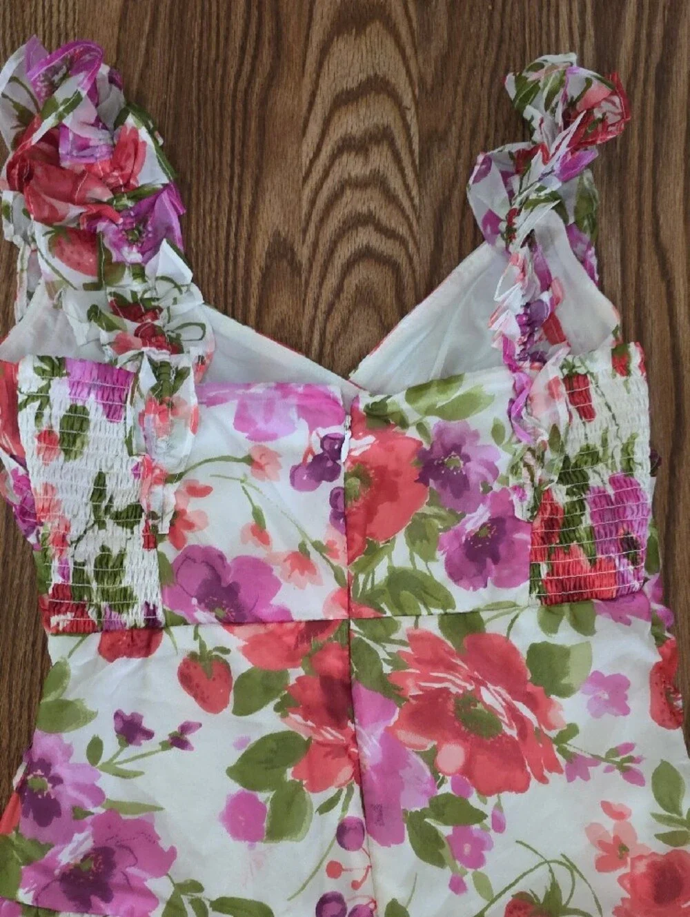Abercrombie & Fitch White Floral High-Low Dress with Pink & Red Blooms